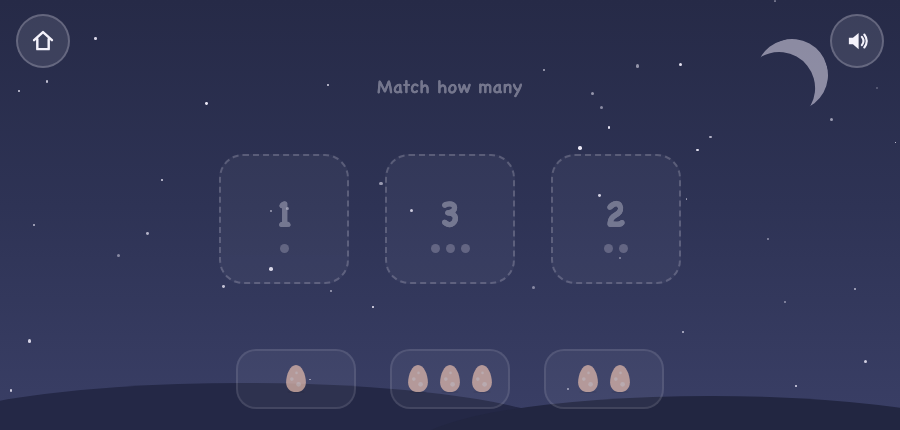 The Counting game, matching numerals to dot clusters